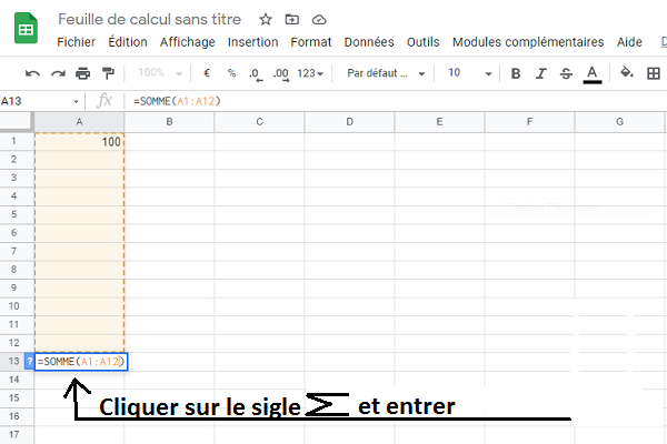 Somme par colonne — exemple 1
