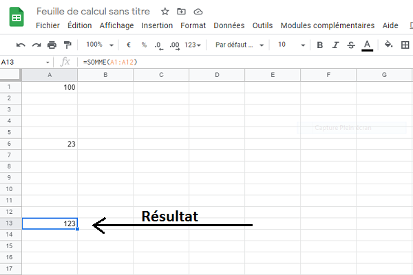 Somme par colonne — exemple 2